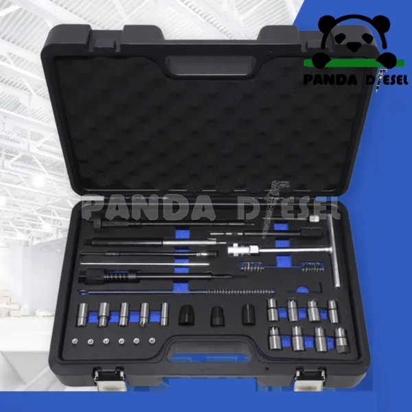 Kit completo de 28 piezas de cortador de asiento de inyector diésel duradero y herramientas de limpieza y reparación.
