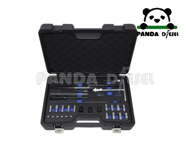 Kit completo de cortador de asiento de inyector diésel duradero y herramientas de limpieza y reparación, 28 piezas